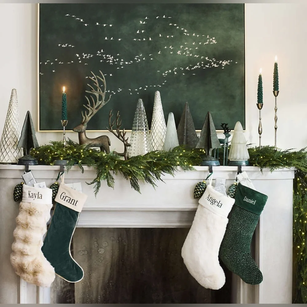 Crate & Barrel Arctic Ivory Textured Faux Fur Christmas Stocking
